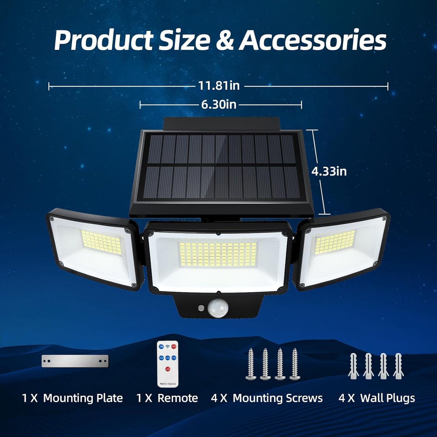 Solar 3-heads Outdoor Flood Lights