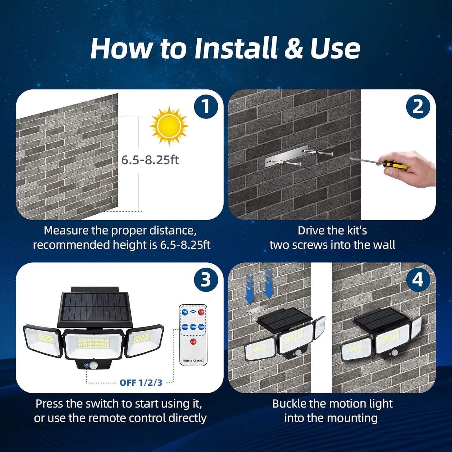 Solar 3-heads Outdoor Flood Lights